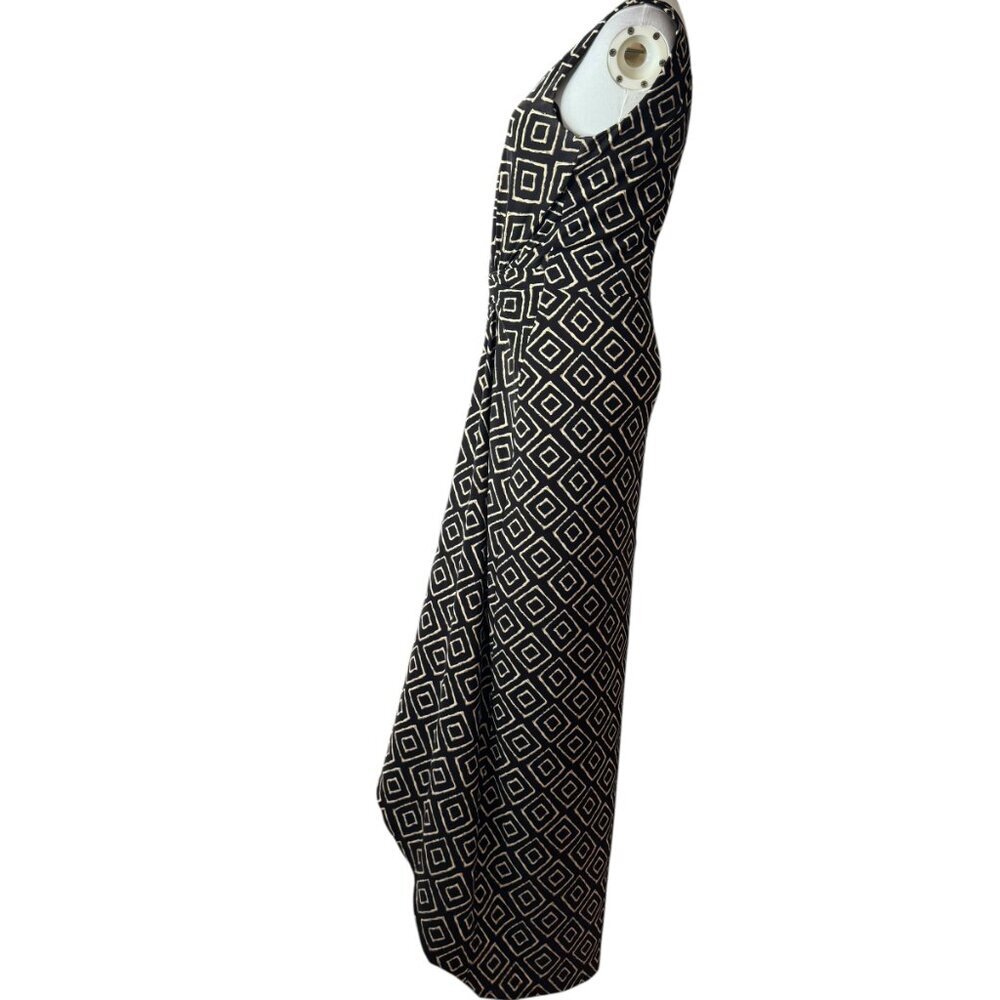 Lauren Ralph Lauren Geometric Print Maxi Dress Size 4 | Black & Cream Knot Front - Picture 6 of 9
